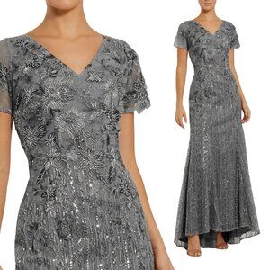 Mac Duggal 20282 Size 10 Gray Silver Beaded V-Neck Trumpet Gown Long Maxi Dress